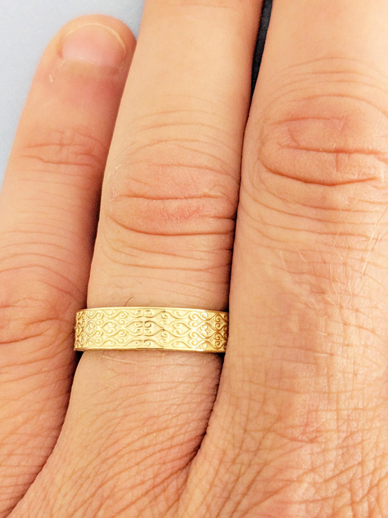 14K Yellow Gold Men's Engagement Ring, Custom Filigree Wedding Band, Modern Rings for Men