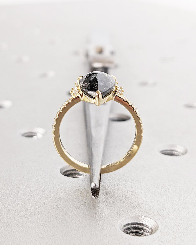 Vintage Salt and Pepper Diamond Pear Cut Engagement Ring | Moissanite or Diamond Cluster Ring | Art Deco Anniversary Promise Ring | 14K Gold