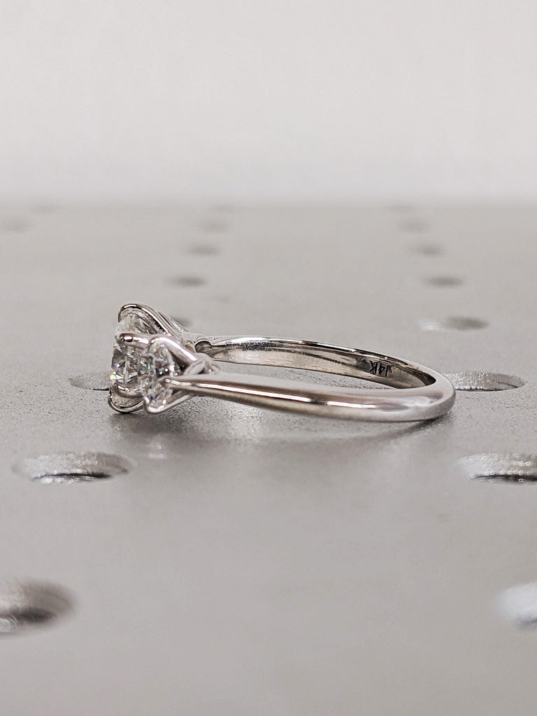 Custom 14K Solid White Gold Lab Grown Diamond Talon Prong Wedding Band, Round Cut Three Stone White Diamond Wedding Band