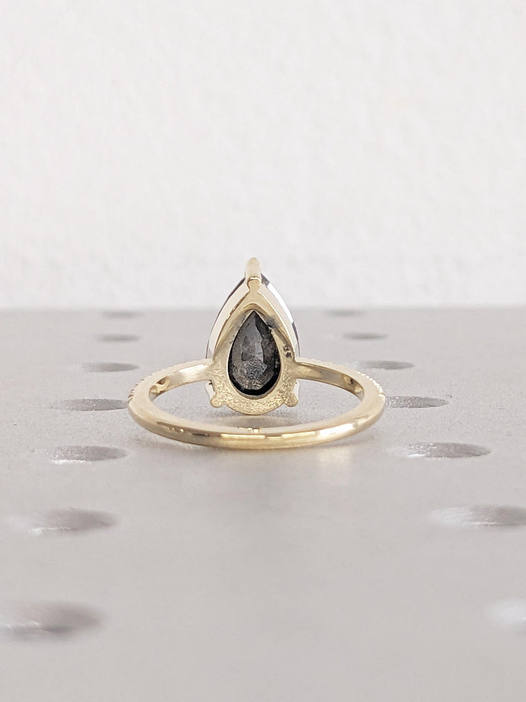 Salt and Pepper Diamond Engagement Ring, Pear Cut Salt and Pepper Ring, 14K Yellow Gold Diamond Ring, Promise Ring, Anniversary Ring For Her