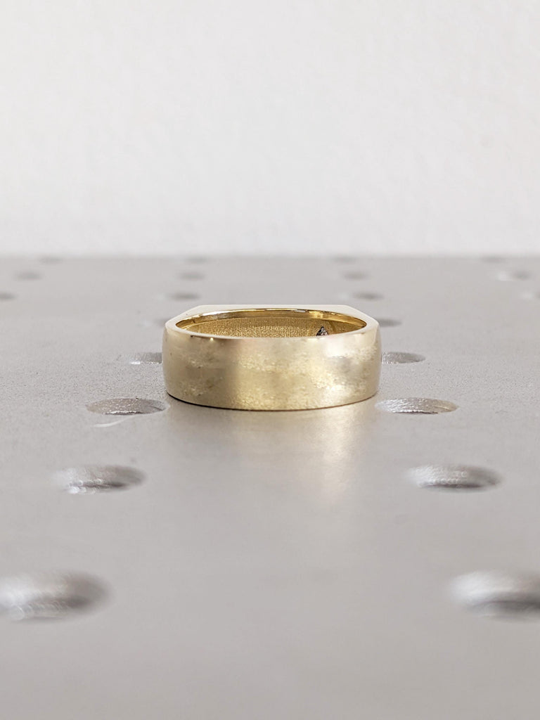 6.5mm Salt and Pepper Diamond Men’s Wedding Ring, 14K Yellow Gold Signet Style Men's Ring