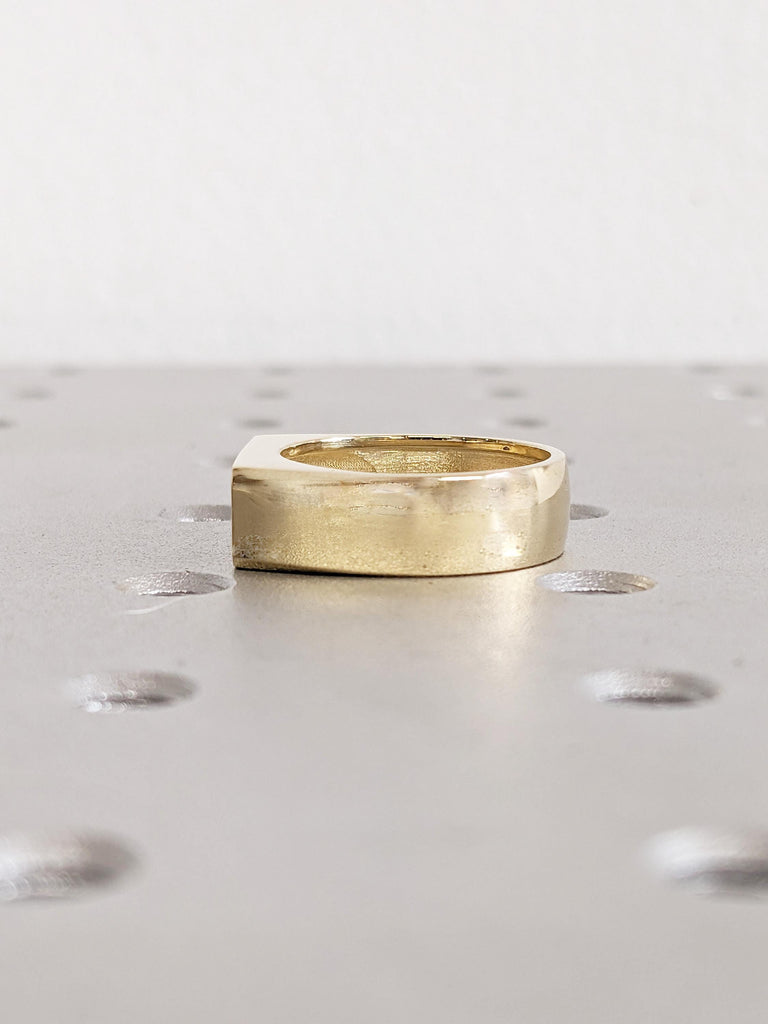 6.5mm Salt and Pepper Diamond Men’s Wedding Ring, 14K Yellow Gold Signet Style Men's Ring