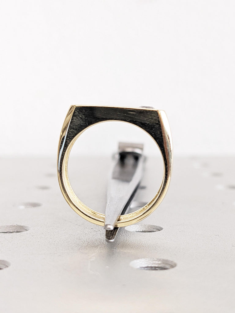 6.5mm Salt and Pepper Diamond Men’s Wedding Ring, 14K Yellow Gold Signet Style Men's Ring