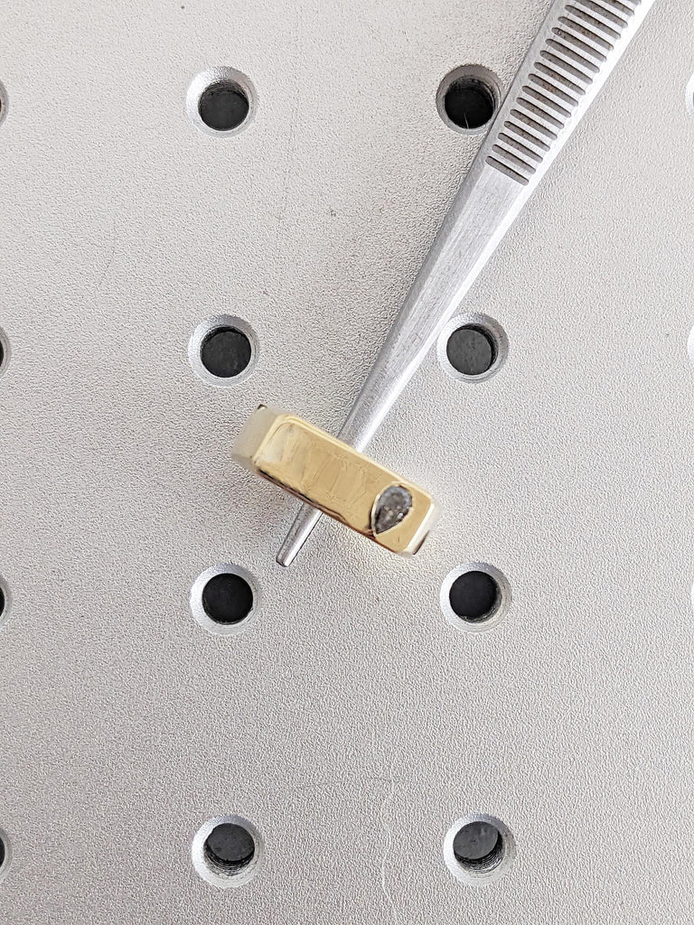 6.5mm Salt and Pepper Diamond Men’s Wedding Ring, 14K Yellow Gold Signet Style Men's Ring