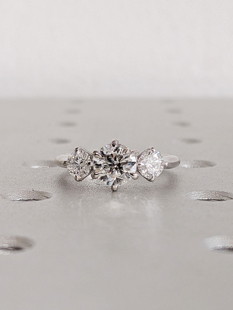 Classic Round Cut Lab Diamond Talon Prong Engagement Ring, 14K Solid White Gold Three Stone Custom Diamond Wedding Band, Anniversary Ring