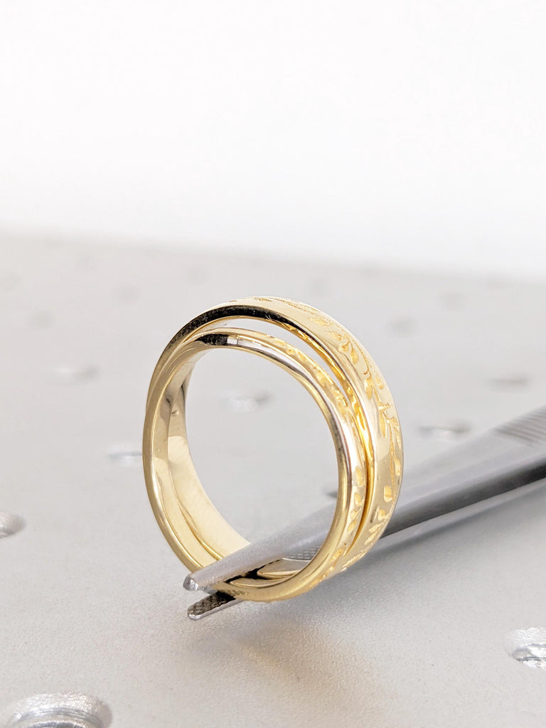Unique Couple Ring Set, 18K Yellow Gold Ring Set, His and Her Ring, Wedding Band Set