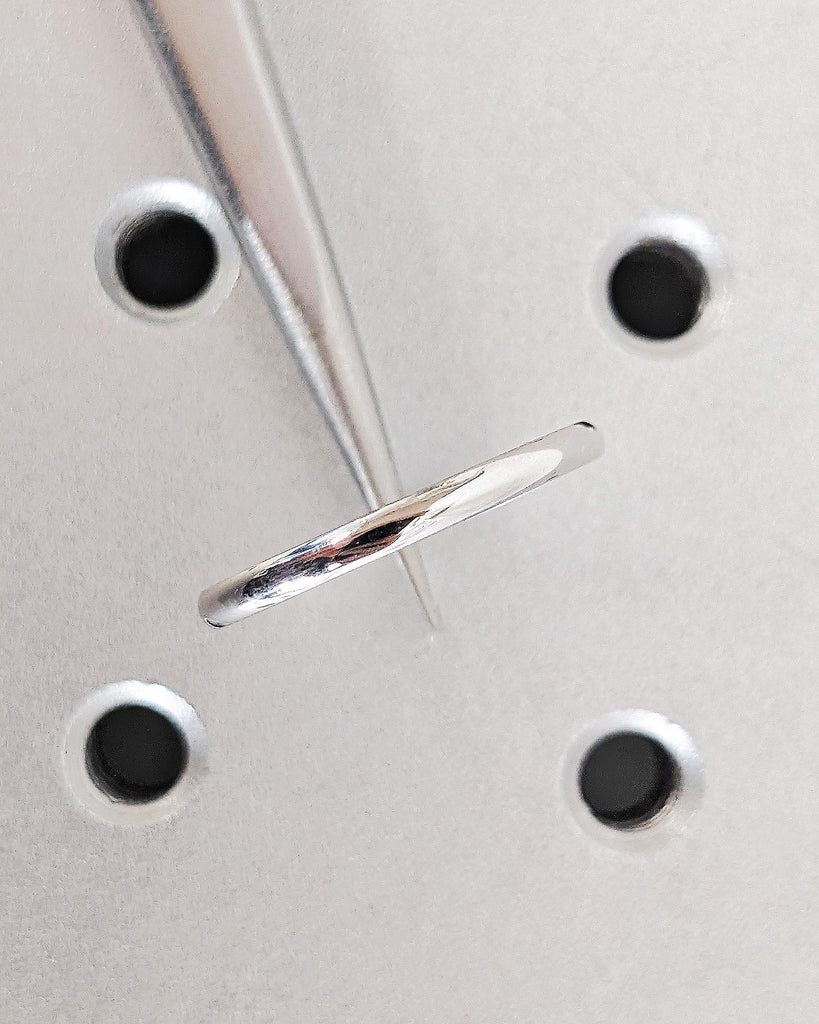 Thin 18K Polished White Gold Wedding Band, 2MM Low Dome Ring, Dainty Women’s Ring, Classic Plain Shiny Gold Band