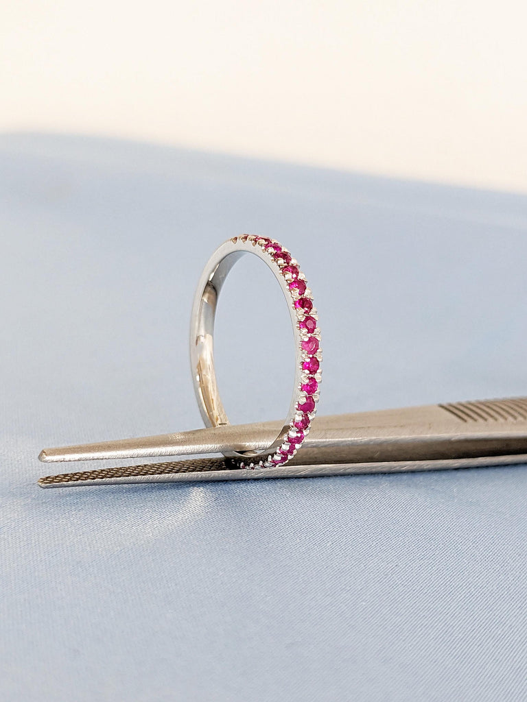 Natural Ruby Ring, Dainty 14k White Gold Wedding Band, Vintage Matching Ring, Red Ruby Stackable Ring, July Birthstone Ring, Gemstone Ring