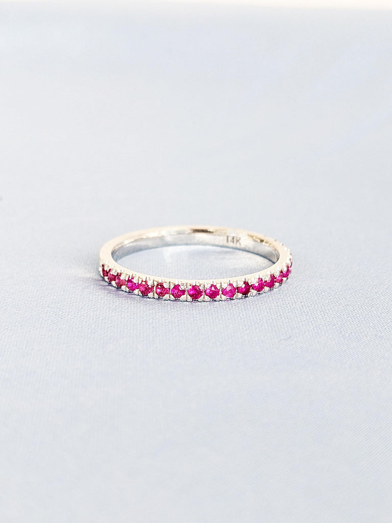 Natural Ruby Ring, Dainty 14k White Gold Wedding Band, Vintage Matching Ring, Red Ruby Stackable Ring, July Birthstone Ring, Gemstone Ring