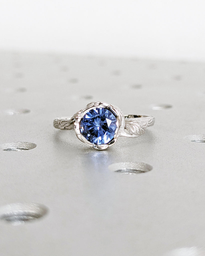 Vintage Round Tanzanite Engagement Ring • Violet Blue Purple Tanzanite Gemstone Ring • Floral Promise Ring • 14K White Gold