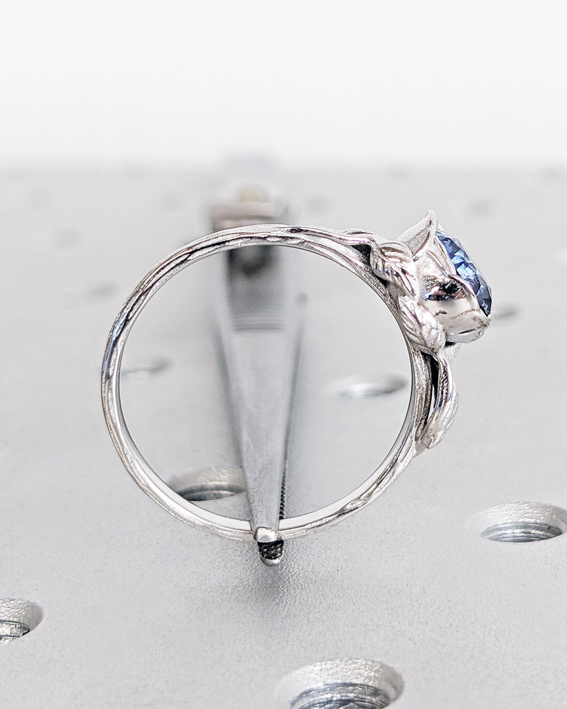 Vintage Round Tanzanite Engagement Ring • Violet Blue Purple Tanzanite Gemstone Ring • Floral Promise Ring • 14K White Gold