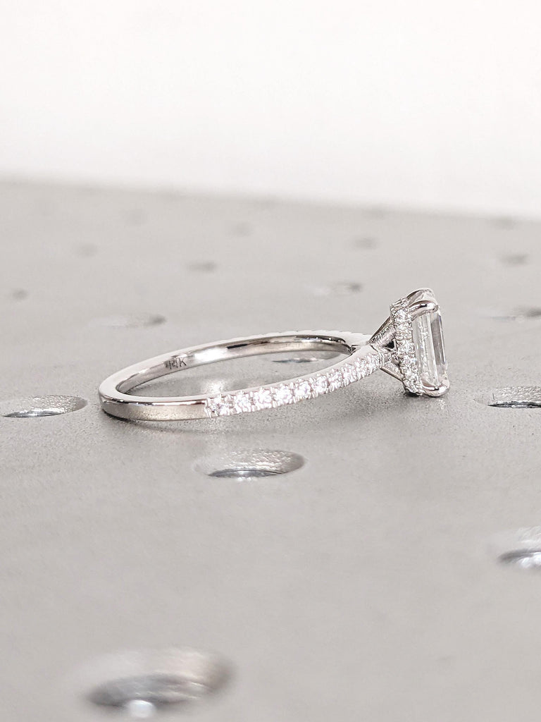 Emerald Cut Engagement Ring, Hidden Halo Lab Grown Diamond Ring, 14k Gold Diamond Eternity Ring