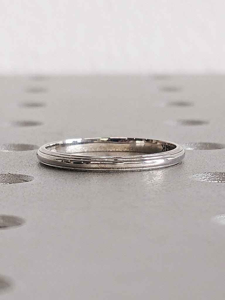 14K Solid White Gold Wedding Band, Classic Layered Line Women's Engagement Ring, Plain Polished Gold Matching Ring, Comfit Fit Promise Ring