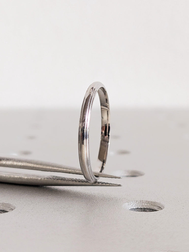 14K Solid White Gold Wedding Band, Classic Layered Line Women's Engagement Ring, Plain Polished Gold Matching Ring, Comfit Fit Promise Ring
