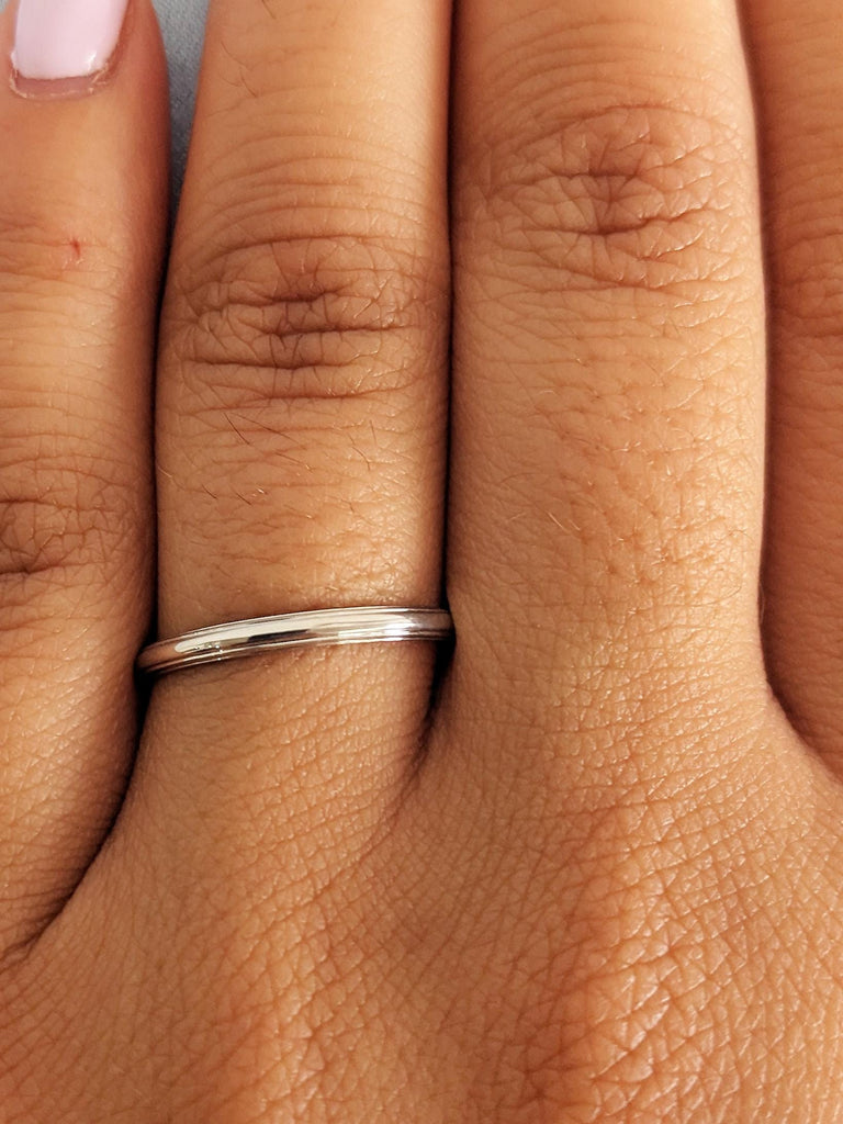 Shiny Layered Line Women's Wedding Band, Plain 14K White Gold Matching Ring, Comfit Fit Polished Band