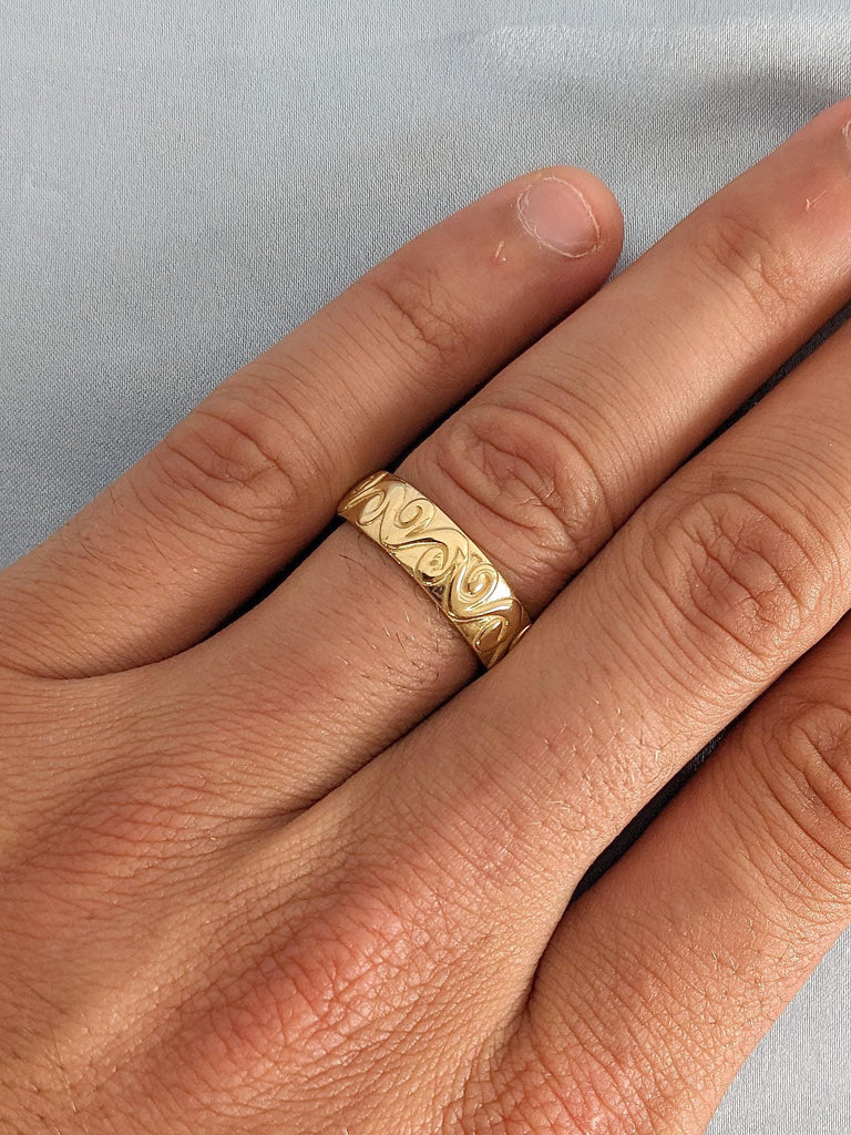 18k Yellow Gold Antique Scrollwork His Wedding Band: 6mm Custom Ring