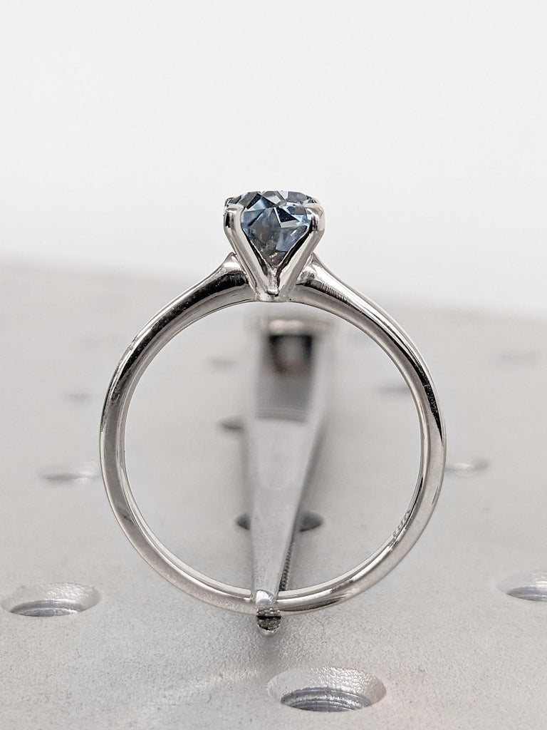 Round Aquamarine Ring, 18k White Gold Engagement Ring, Simple Ring, March Birthstone Ring, Lab Aquamarine Solitaire Ring, Gemstone Jewelry