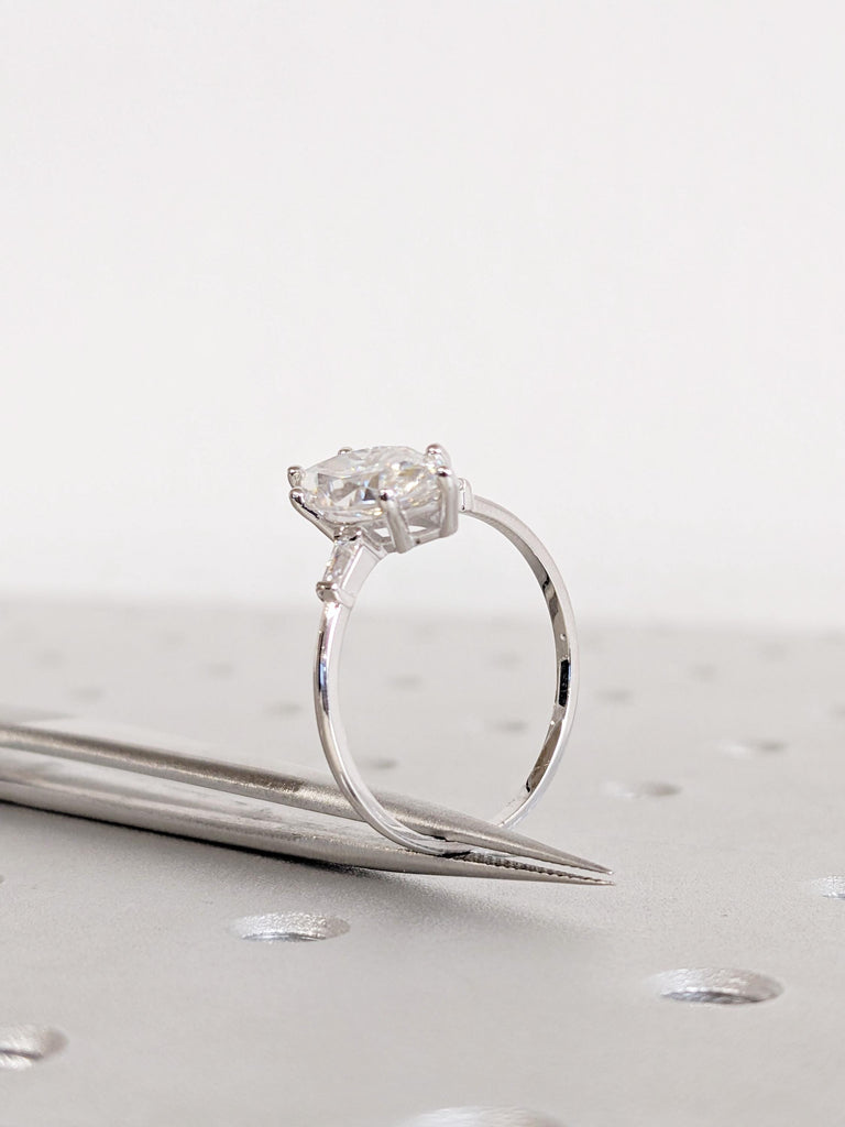 IGI Certified Marquise Cut Lab Grown Diamond Engagement Ring, 14K Gold Ring, Tapered Baguette Diamond Ring