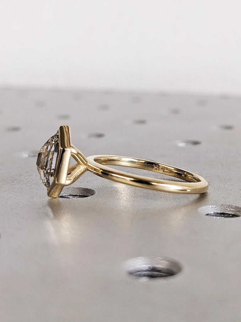 Hexagon Cut Lab Diamond Solitaire Ring, 14K Yellow Gold Bezel Setting Wedding Band, Women’s Engagement Anniversary Ring