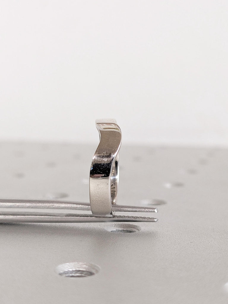 14K White Gold Wedding Band, Stacking Ring For Woman, Matching Ring, Custom Wedding Ring, Unique Curved Gold Ring, Women's Wedding Ring Gift