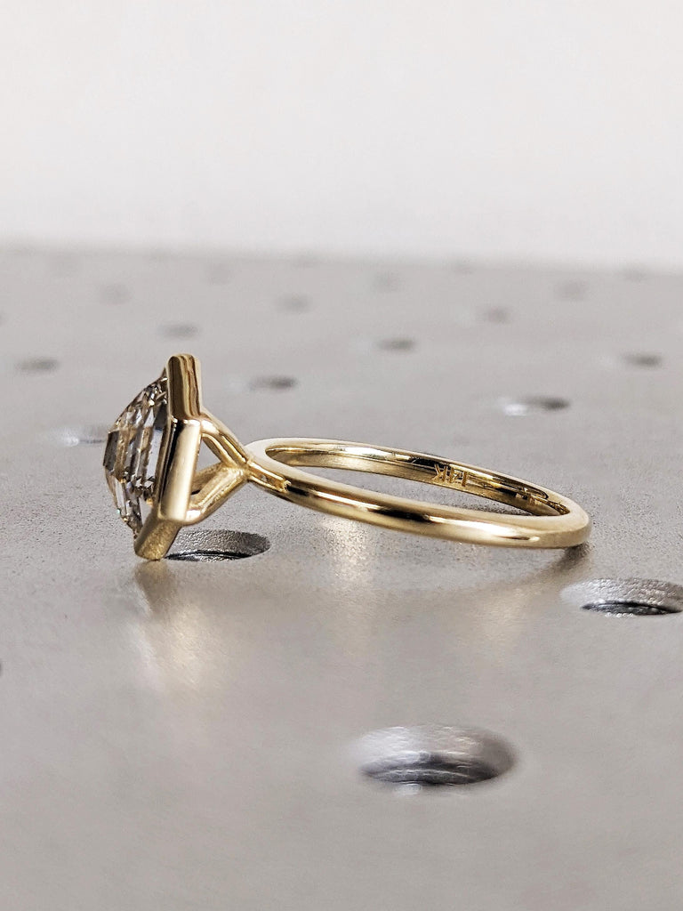 Hexagon Cut Moissanite Solitaire Ring, 14K Yellow Gold Bezel Setting Wedding Band, Women’s Engagement Anniversary Ring