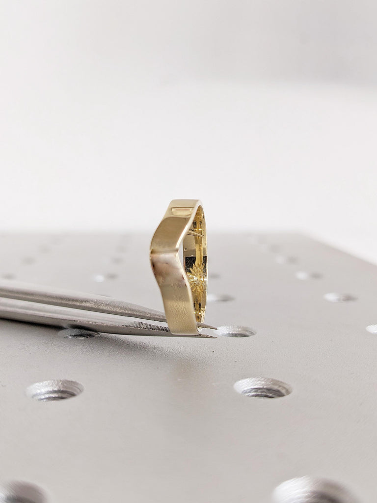 Unique Gold Wedding Band, 14K Yellow Gold Stacking Ring For Woman, Unique Matching Ring, Curved Simple Gold Ring, Wedding Gift, Promise Ring