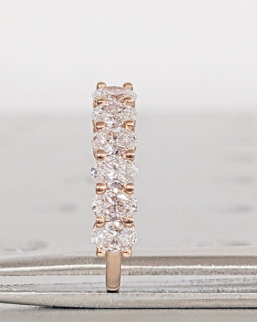 Women’s Rose Gold Wedding Band | Six Stone Half Eternity Oval Wedding Band | Oval Stacking Band | Matching Ring | Oval Moissanite or Diamond