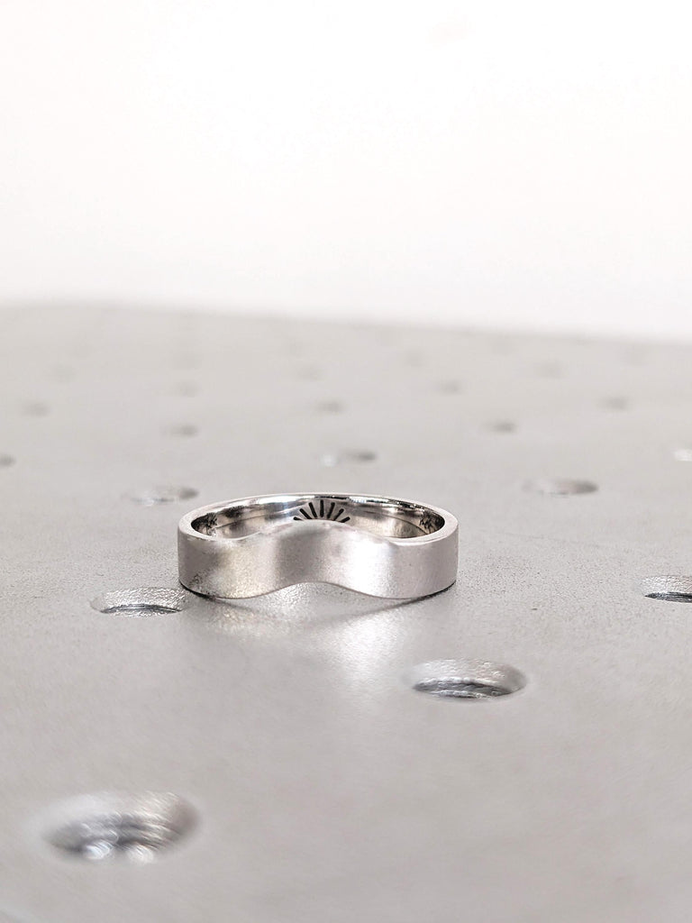 14K White Gold Wedding Band, Stacking Ring For Woman, Matching Ring, Custom Wedding Ring, Unique Curved Gold Ring, Women's Wedding Ring Gift