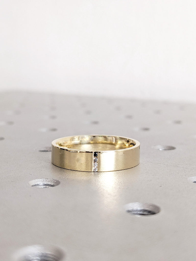 Men's Ombre Diamond Ring, 14K Yellow Gold Brushed Finish Men's Ring, Men's Engagement Ring, Men's Wedding Band, Solid Gold Ring Gift For Men