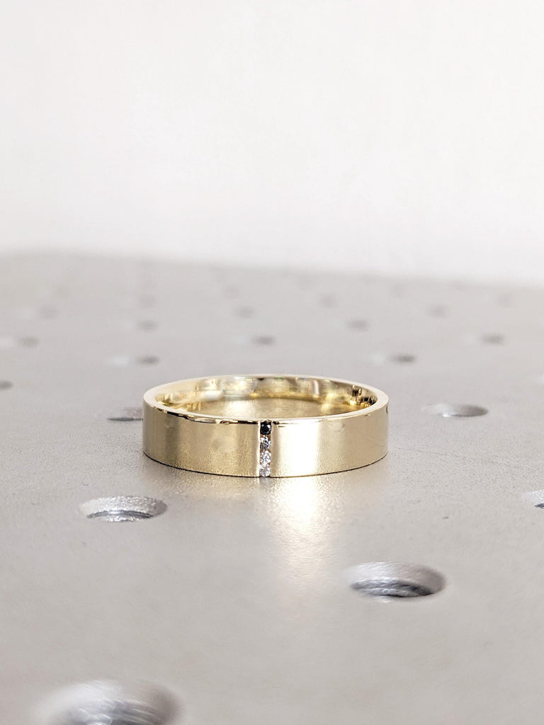 Men’s Ombre Diamond Engagement Ring, 14K Yellow Gold Brushed Finish Band, Solid Gold Men’s Wedding Ring