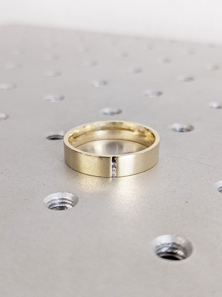 Men's Ombre Diamond Ring, 14K Yellow Gold Brushed Finish Men's Ring, Men's Engagement Ring, Men's Wedding Band, Solid Gold Ring Gift For Men
