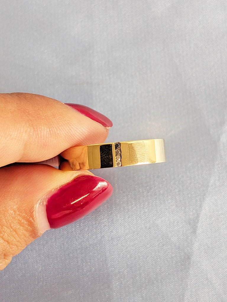 Men's Ombre Diamond Ring, 14K Yellow Gold Brushed Finish Men's Ring, Men's Engagement Ring, Men's Wedding Band, Solid Gold Ring Gift For Men