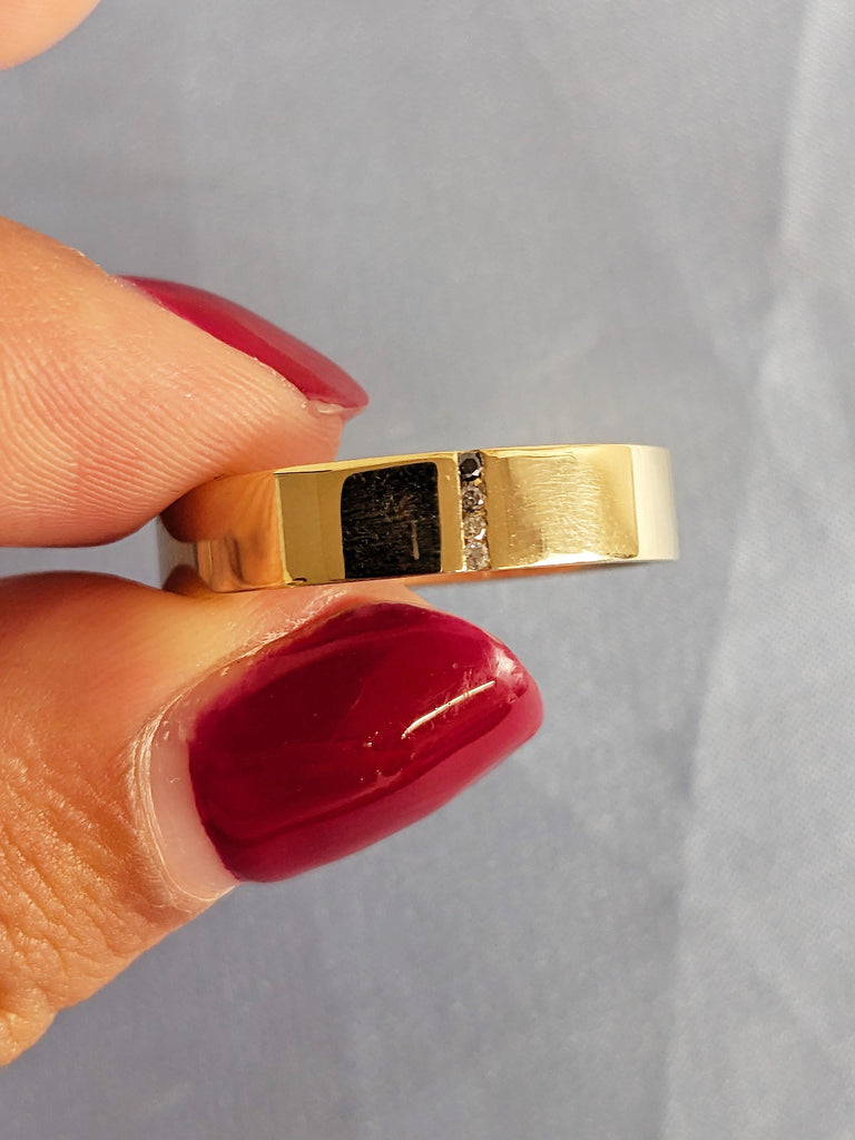 Men's Ombre Diamond Ring, 14K Yellow Gold Brushed Finish Men's Ring, Men's Engagement Ring, Men's Wedding Band, Solid Gold Ring Gift For Men