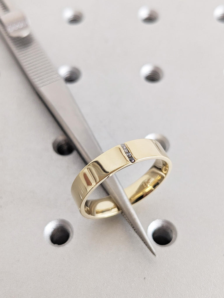 Men's Ombre Diamond Ring, 14K Yellow Gold Brushed Finish Men's Ring, Men's Engagement Ring, Men's Wedding Band, Solid Gold Ring Gift For Men