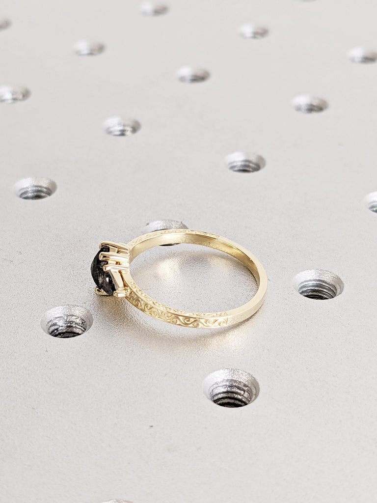Salt And Pepper Diamond Engagement Ring, 14K Yellow Solid Gold Ring, Wedding Ring, Bridal Jewelry