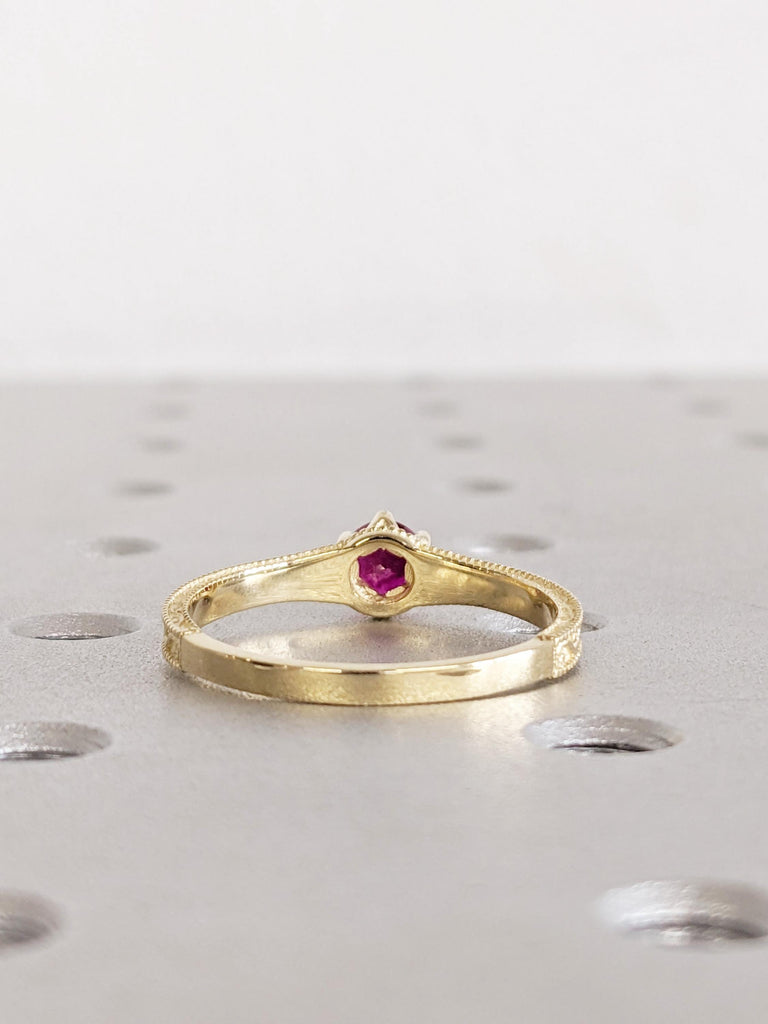 Ruby Engagement Ring, 14K Yellow Gold Vintage Milgrain Ruby Ring, Ruby Wedding Ring, July Birthstone Ring, Promise Ring, Ruby Jewelry Gift