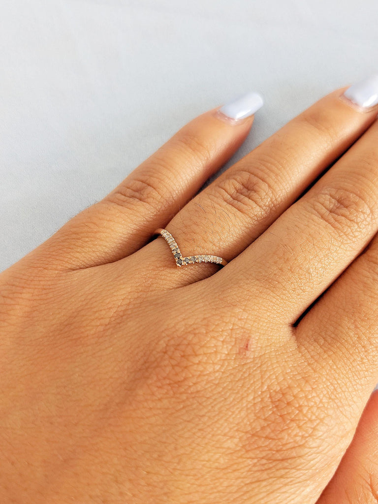 14k Rose Gold Wedding Band, Reverse Ombre Diamond Wedding Ring, Stackable Ring