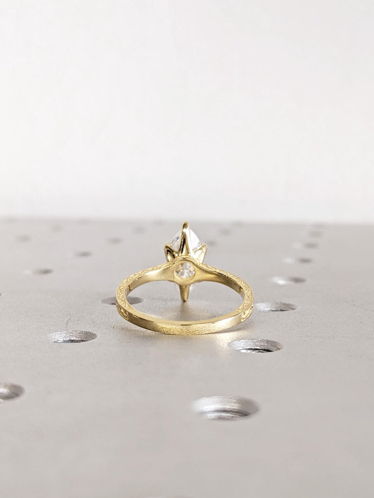 14K Yellow Gold Marquise Cut Moissanite Engagement Ring, Vintage Filigree Solitaire Ring, Women’s Wedding Ring