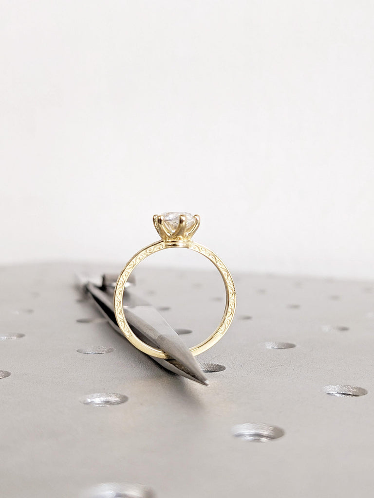 Lab Grown Diamond Engagement Ring, Marquise Cut Lab Diamond Ring, 14K Yellow Gold Vintage Filigree Wedding Ring, Bridal Jewelry Gift For Her