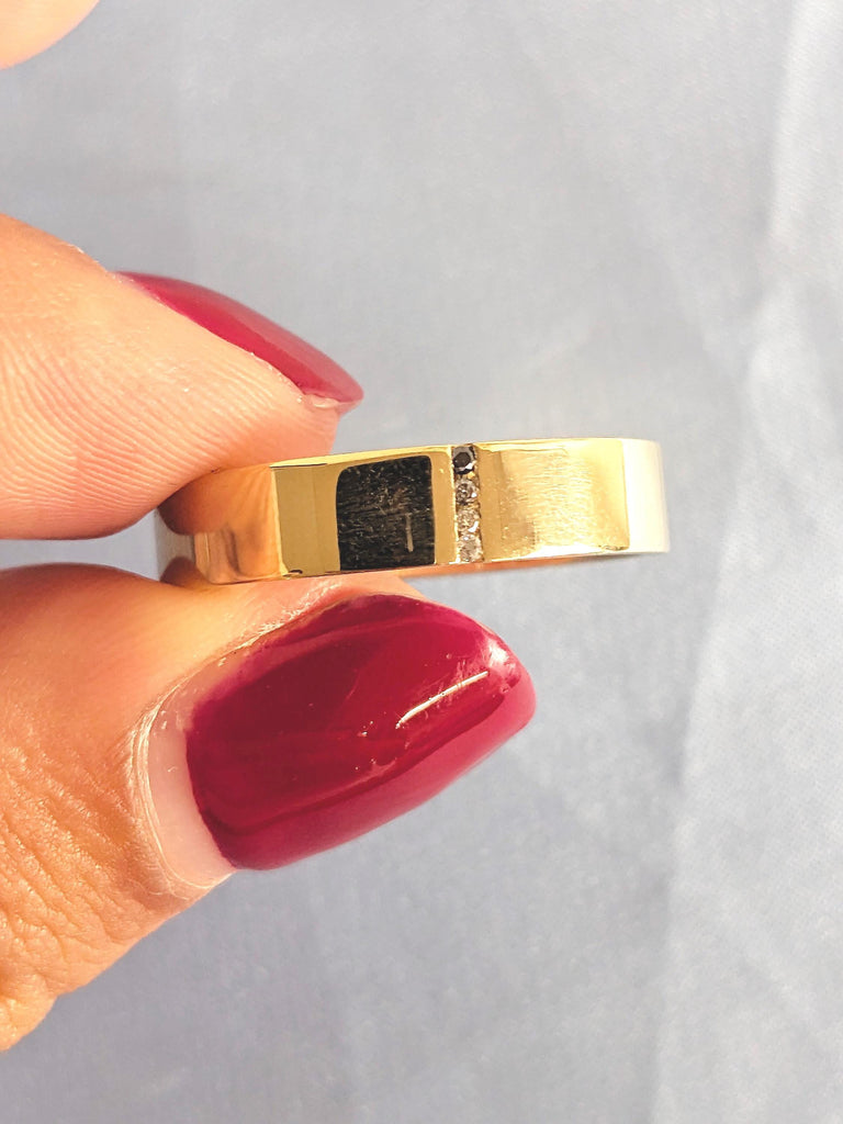 Men’s Ombre Diamond Engagement Ring, 14K Yellow Gold Brushed Finish Band, Solid Gold Men’s Wedding Ring