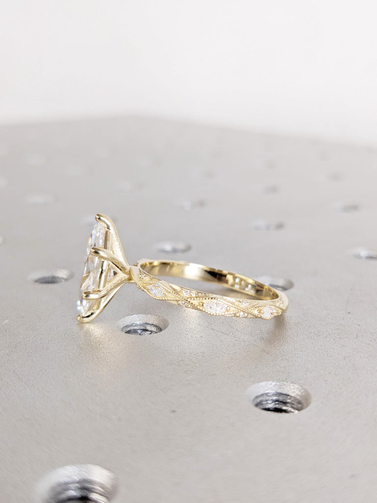 IGI Certified Lab Grown Diamond Engagement Ring, 6 Prong Unique Pave Diamond Wedding Ring, 14K Solid Gold Ring, Milgrain Bridal Jewelry Gift