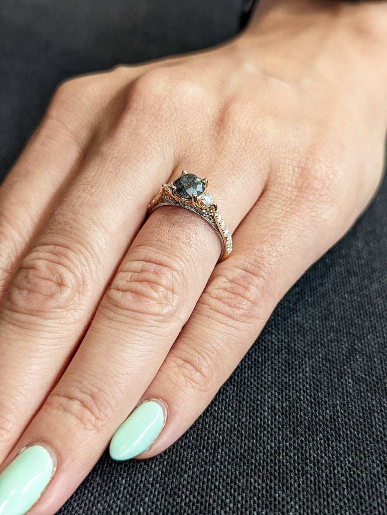 1.5 Carat Natural Diamond Ring | Round cut Rose Gold Engagement Ring | Three Stone Past Present Future Ring