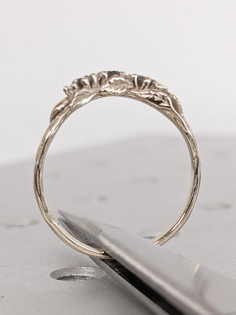 Diamond Wedding Band, 14k Gold Wedding Ring, Stacking Ring, Black, Salt and Pepper Band