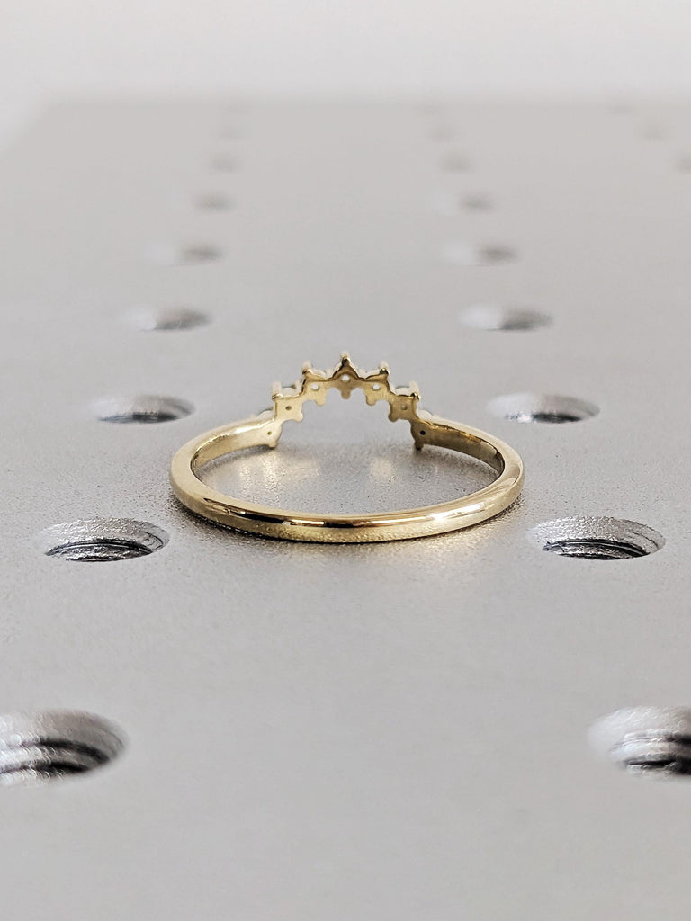 Aquamarine Birthstone Stacking Engagement Ring, Dainty 14K Yellow Gold Curved Aquamarine Wedding Band, Round Customized Gold Ring for Women