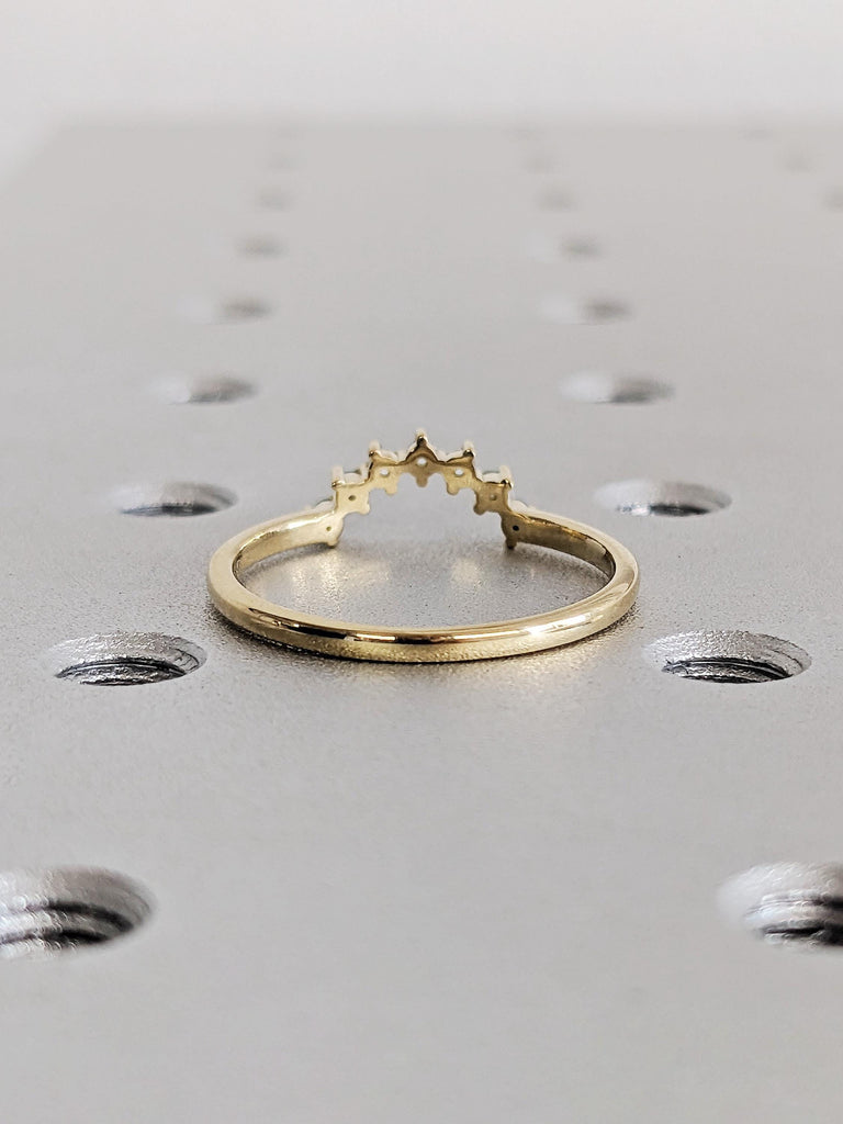 Gold Aquamarine Matching Engagement Ring, Dainty Curved Blue Stone Wedding Band, Pisces Birthstone Ring, Women's Everyday Jewelry