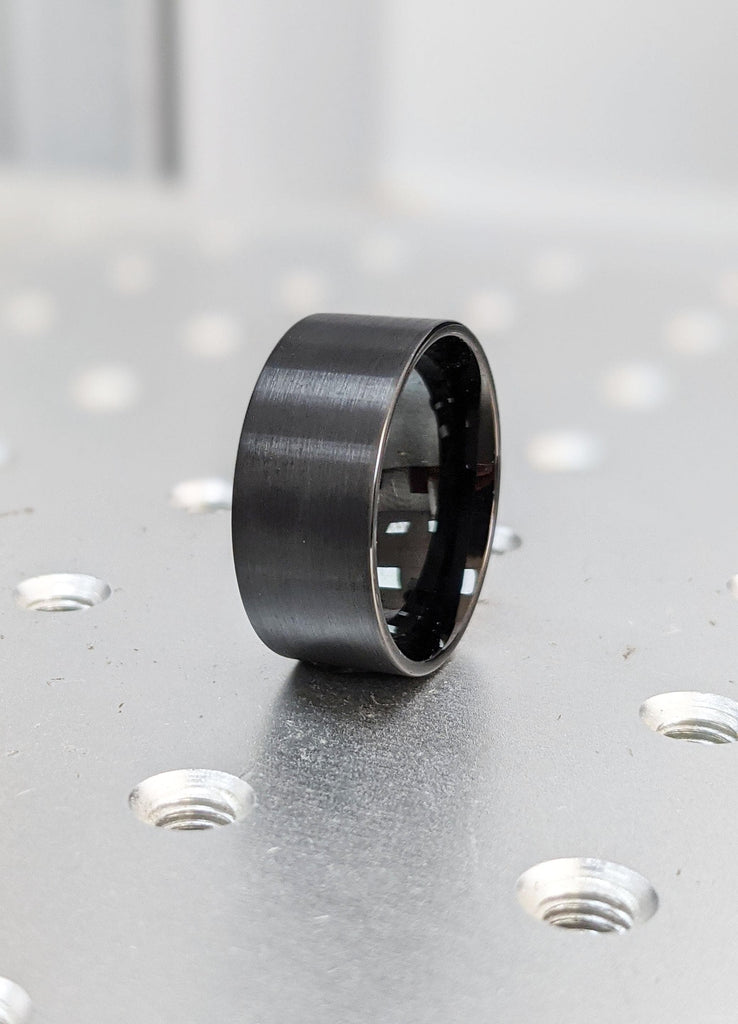 10mm Tungsten Carbide Ring, Black Flat Top Brushed Ring, Modern Men’s Wedding Ring, Custom Engagement Band