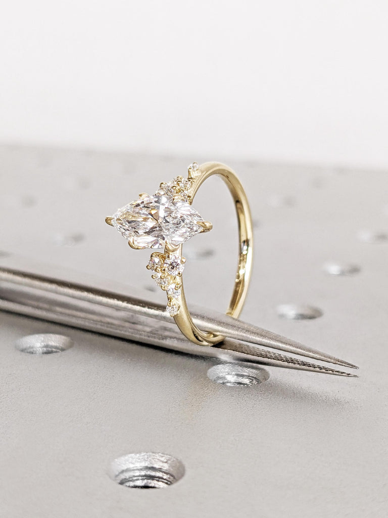 Marquise Diamond Engagement Ring / Marquise Lab Grown Diamond Ring / Unique Proposal Ring / Snowdrift Diamond Cluster Promise Ring 14K Gold