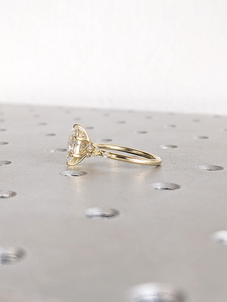 Lab Diamond Ring, Oval Engagement Ring, 14k Solid Gold Ring, Diamond Cluster Ring