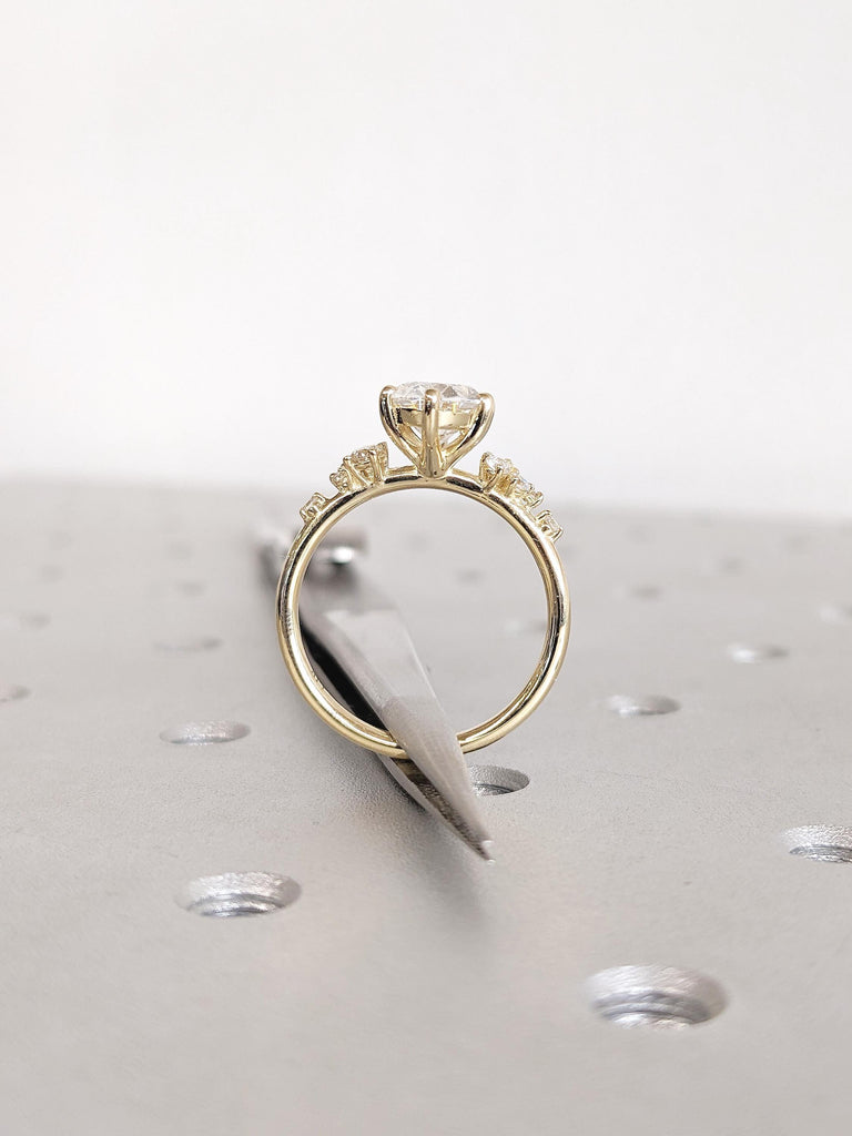 Art Deco Lab Grown Diamond Ring, Oval Cut Ring, Dainty 14K Yellow Gold Engagement Ring, Snowdrift Diamond Cluster Ring, Unique Gift for Wife