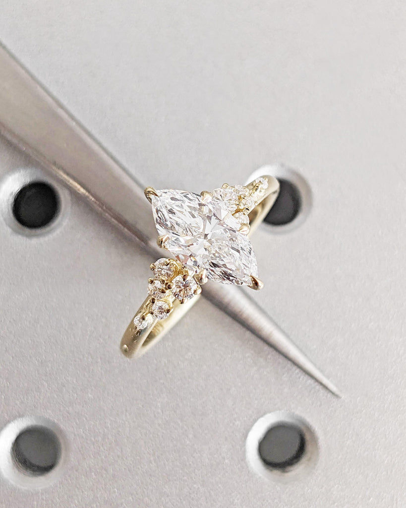 Marquise Diamond Engagement Ring / Marquise Lab Grown Diamond Ring / Unique Proposal Ring / Snowdrift Diamond Cluster Promise Ring 14K Gold